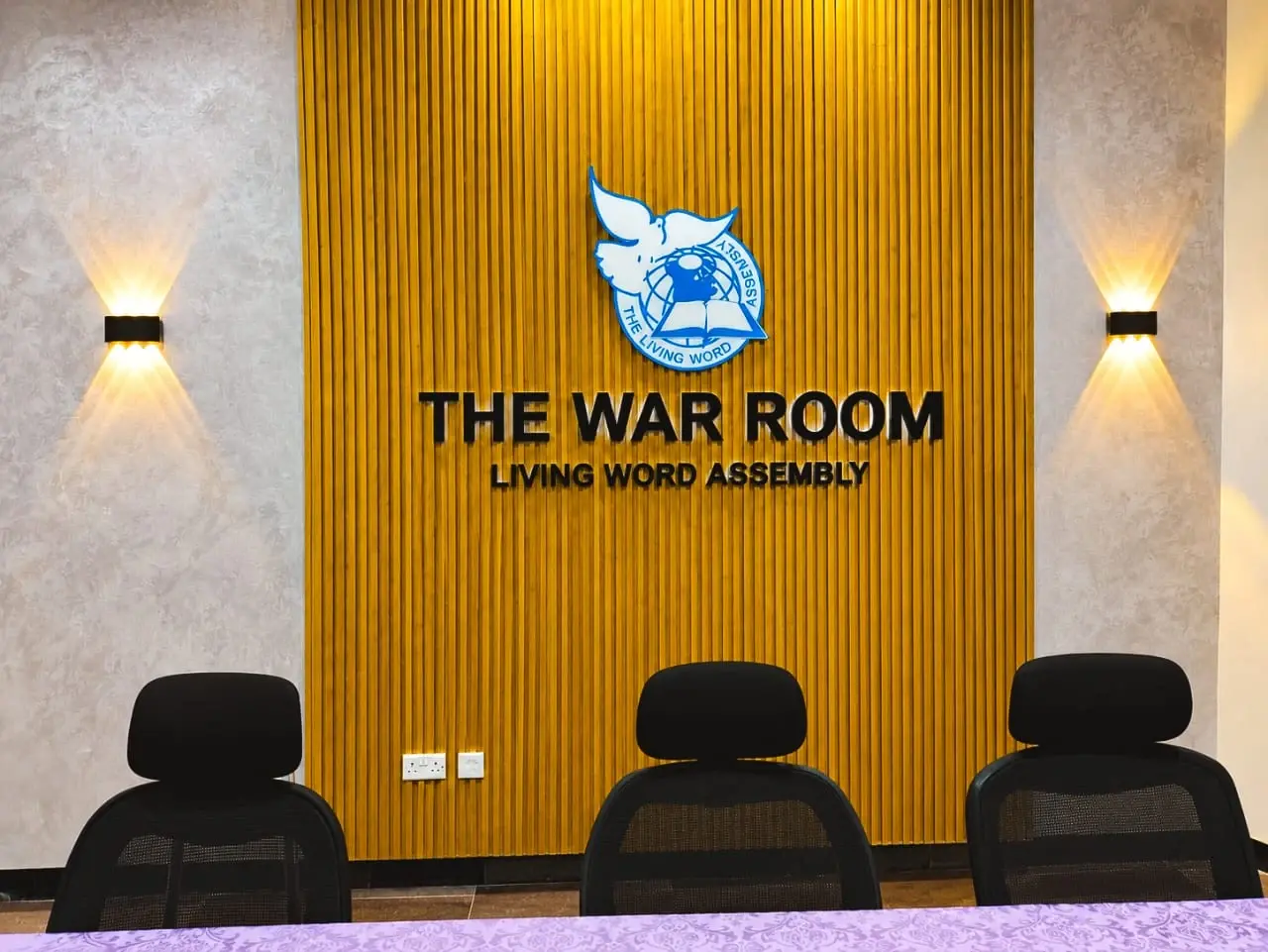 The War Room interior lettering on timber wall